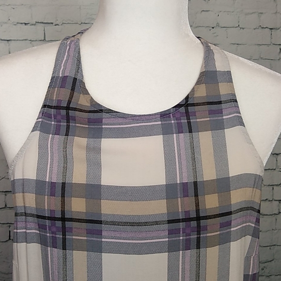 Old Navy Womens SZ Medium Light Purple Cream Plaid Tank Top - Picture 2 of 9